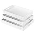 Navaris Bamboo Serving Tray - 3x Trays with Handles for Drinks, Food, Tea, Breakfast in Bed, Eating on Lap - Large Medium Small Tray Set - White