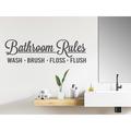 Trinx Bathroom Rules Wash Brush Floss Flush Cursive Wall Decal Vinyl in Gray | 8 H x 28 W in | Wayfair 7B25D5F64219475482658C4406300DB9