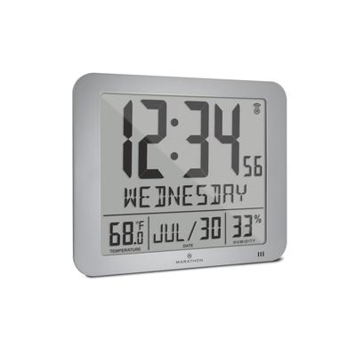 "Marathon Watch Slim Atomic Full Calendar Clock Graphite Grey 9.8in x 1in x 8.3in CL030067-GG-FD-NA"