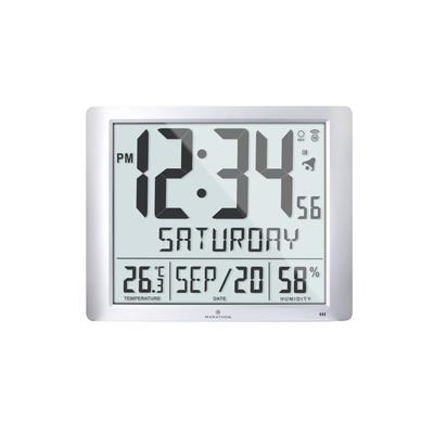Marathon Super Jumbo Atomic Wall Clock with Full Date display and 7 Time Zones Classic Black LARGE CL030061-GG-FD-NA