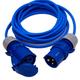 Mains Power Hookup Cable IP44 16 Amp CEE Plug to Coupler. Electric Extension Lead Blue - Made in the UK (Length 20 Metres)