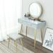 Everly Quinn Mabray Makeup Vanity Set w/ Stool & Mirror Wood in Brown/Gray/Yellow, Size 51.0 H x 31.5 W x 15.7 D in | Wayfair
