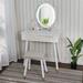 Everly Quinn Mabli Makeup Vanity Set w/ Stool & Mirror Wood in Brown/Gray/White, Size 54.0 H x 31.5 W x 15.7 D in | Wayfair