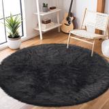 White 36 x 36 x 2.5 in Area Rug - Everly Quinn Macie-Rae Handmade Shag Faux Sheepskin Dark Gray Area Rug Sheepskin/Faux Fur | Wayfair