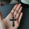 Collier chapelet croix noire gothique pour femme déclaration de sorcellerie bijoux victoriens