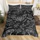 Moth Skull Bedding Set for Kids Boys Girls Floral Botanical Bedding & Linen Black White Duvet Cover Flower Branches Bedding & Linen Double Size 3Pcs