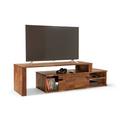 Loon Peak® Zanesfield Adjustable Solid Walnut TV Stand for TVs up to 65" Wood in Brown | 17 H in | Wayfair 5738E21AE55B41C5B3E367A77090B8F4