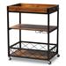 Capri Vintage Rustic Industrial Oak Brown and Black Finished Mobile Metal Bar Cart with Stemware Rack