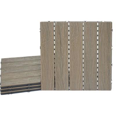 Wpc Bodenfliese HHG-167, Holzoptik Balkon/Terrasse, 3D-Struktur linear hellbraun, 4x je 50x50cm =