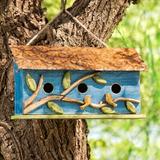 Red Barrel Studio® Buendia 8.5 in x 16 in x 5 in Birdhouse Wood/Metal in Blue/Brown | 8.5 H x 15.75 W x 4.75 D in | Wayfair