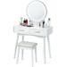 Modern Vanity Set with Touch Screen Mirror and Cushioned Stool