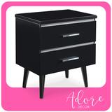 Adore Decor Lennox Mid-Century Side Table, 2 Drawers Storage Nightstand, Matte Chrome Handle