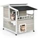 2-Story Wooden Patio Luxurious Cat Shelter House Condo with Large Balcony - 28" x 36" x 33" (L x W x H)