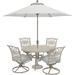 Hanover Traditions 5-Piece Dining Set with 4 Swivel Rockers and 48-in. Cast-top Table, 9-Ft. Umbrella and Stand