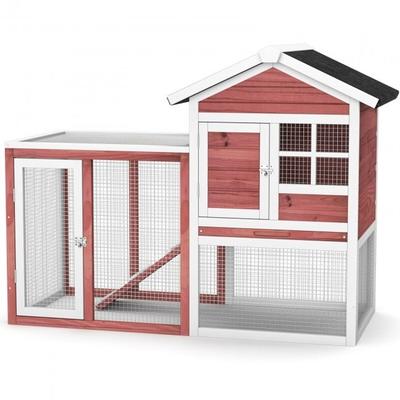 2-Story Wooden Rabbit Hutch with Running Area - 48.5" x 25" x 37" (L x W x H)