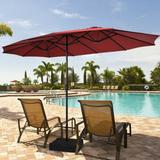 15 Feet Double-Sided Twin Patio Umbrella with Crank and Base Coffee in Outdoor Market - Wine - 15 ft x 9 ft x 8ft (L x W x H)