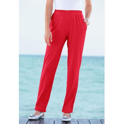 Plus Size Women's Plus Size Straight Leg Soft Knit Pull-On Pant by Roaman's in Vivid Red (Size 2X) Pull On Elastic Waist