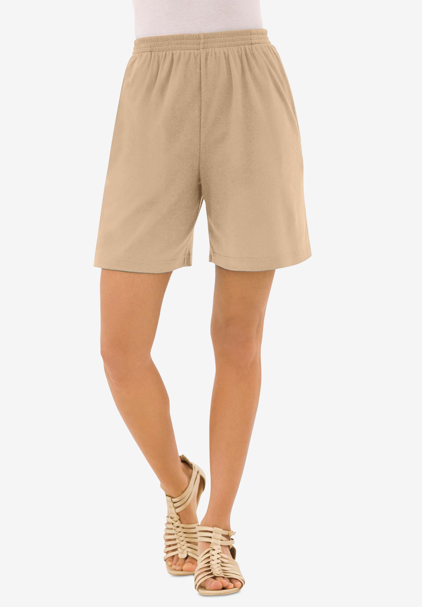 Plus Size Women's Plus Size Soft Knit Pull-On Short by Roaman's in New Khaki (Size 5X)