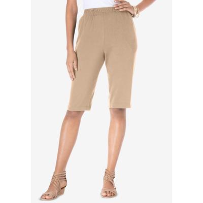 Plus Size Women's Plus Size Soft Knit Pull-on Bermuda Short by Roaman's in New Khaki (Size 1X)