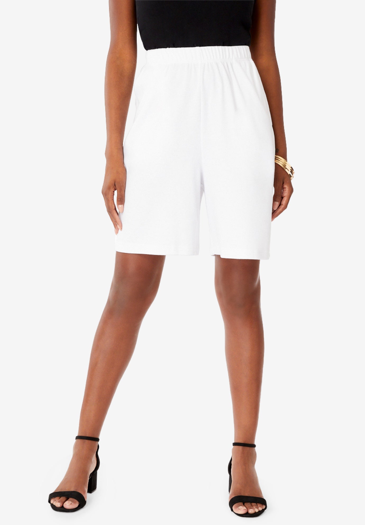 Plus Size Women's Plus Size Soft Knit Pull-On Short by Roaman's in White (Size 4X)