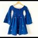 Free People Dresses | Free People Off The Should Blue With Embroider Flower Dress Size Medium | Color: Blue | Size: M
