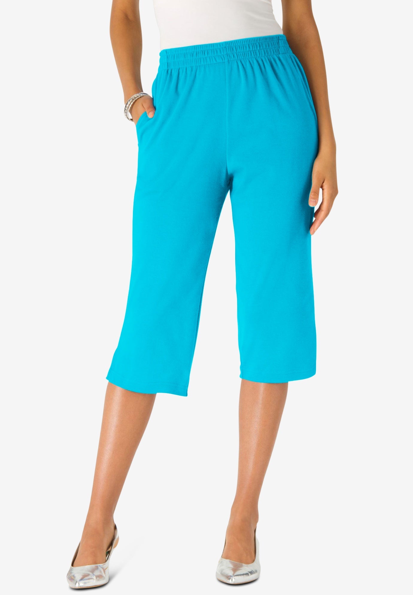 Plus Size Women's Plus Size Soft Knit Pull-On Capri Pant by Roaman's in Ocean (Size 2X)