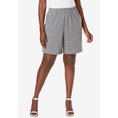 Plus Size Women's Plus Size Soft Knit Pull-On Short by Roaman's in Medium Heather Grey (Size 5X)
