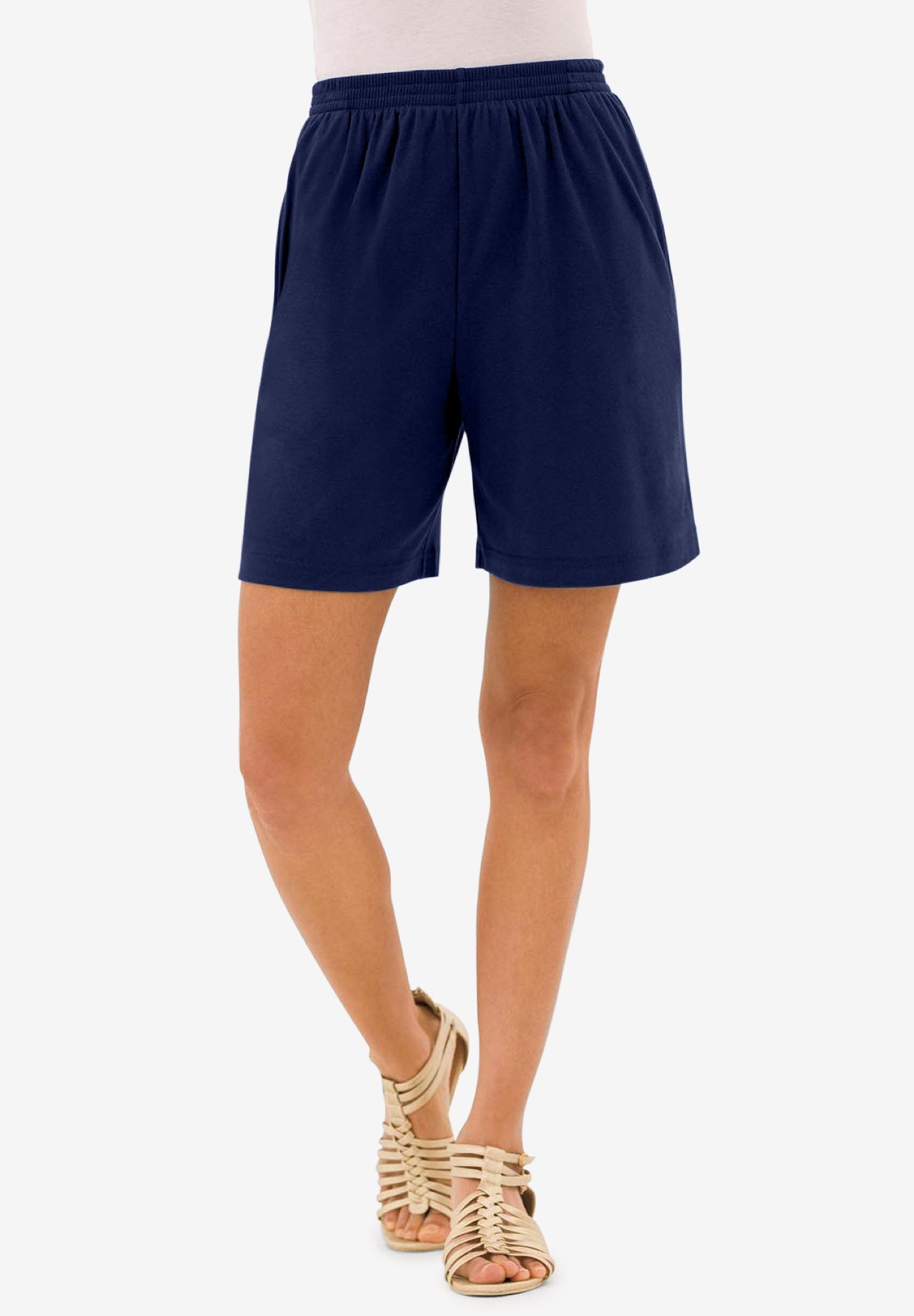 Plus Size Women's Plus Size Soft Knit Pull-On Short by Roaman's in Navy (Size M)