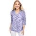 Plus Size Women's Stretch Cotton V-Neck Tee by Jessica London in Vintage Lavender Scroll Medallion (Size 30/32) 3/4 Sleeve T-Shirt