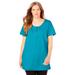 Plus Size Women's Perfect Short-Sleeve Scoop-Neck Henley Tunic by Woman Within in Pretty Turquoise (Size 38/40)