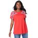 Plus Size Women's Embellished Tunic with Side Slits by Roaman's in Vivid Red Floral Embroidery (Size 30/32) Long Shirt