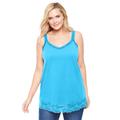 Plus Size Women's Lace-Trim V-Neck Tank by Woman Within in Paradise Blue (Size 26/28) Top