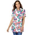 Plus Size Women's Perfect Printed Short-Sleeve Polo Shirt by Woman Within in White Multi Pretty Tropicana (Size 4X)