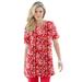 Plus Size Women's Print Notch-Neck Soft Knit Tunic by Roaman's in Vivid Red Brushstroke (Size 5X) Short Sleeve T-Shirt