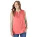 Plus Size Women's Smocked Henley Tank Top by Woman Within in Sweet Coral (Size M)