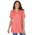 Plus Size Women's Embroidered V-Neck Tee by Woman Within in Sweet Coral Paisley Embroidery (Size 4X)