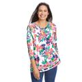 Plus Size Women's Perfect Printed Three-Quarter Sleeve V-Neck Tee by Woman Within in White Multi Pretty Tropicana (Size 42/44) Shirt