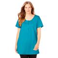 Plus Size Women's Perfect Short-Sleeve Scoop-Neck Henley Tunic by Woman Within in Pretty Turquoise (Size 34/36)