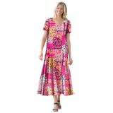 Plus Size Women's Short-Sleeve Crinkle Dress by Woman Within in Raspberry Sorbet Patched Paisley (Size 3X)