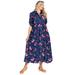 Plus Size Women's Roll-Tab Sleeve Crinkle Shirtdress by Woman Within in Evening Blue Wild Floral (Size 34 W)