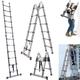 Telescopic Ladders 3.8M (1.9m+1.9m) Heavy Duty Stainless Steel Folding Ladder Portable Multi-Purpose Extendable Extension Ladder A-Frame Safety Locking Step Ladder, 330lbs/150KG Capacity