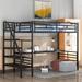 Modern and Industrial Twin Size Metal Loft Bed Frame with Desk & Full-length Guardrails & Secured Metal Slats