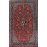 Vintage Red Traditional Sarouk Persian Area Rug Handmade Wool Carpet - 7'11" x 12'4" - 7'11" x 12'4"