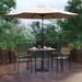 35" Square Faux Teak Patio Table, 2 Chairs and 9FT Patio Umbrella with Base