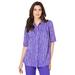 Plus Size Women's Shirred Button-Front Top by Roaman's in Grape Painterly Stripe (Size 14 W)