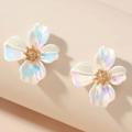 Free People Jewelry | Last Pair! Acrylic Floral Dogwood Stud Earrings | Color: Gold/White | Size: Os