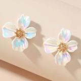 Free People Jewelry | Last Pair! Acrylic Floral Dogwood Stud Earrings | Color: Gold/White | Size: Os