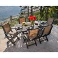 POLYWOOD® Coastal Folding Arm Chair 7-Piece Outdoor Dining Set Plastic in Black | Wayfair PWS154-1-BL912