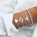 Boho arbre de vie coeur Bracelet à breloques ensemble pour femmes rétro perles chaîne Bracelet dame