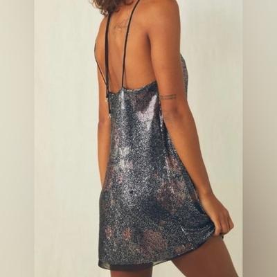 Free People Dresses | Free People Shimmering Mini Dress Open Back Slip Dress Shimmering Party Dress | Color: Black/Pink | Size: 7j